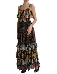 Dolce & Gabbana Maxikleid aus mehrfarbiger floraler Chiffon-Stufenoptik
