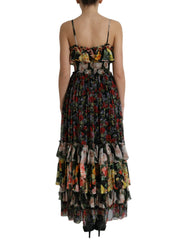 Dolce & Gabbana Maxikleid aus mehrfarbiger floraler Chiffon-Stufenoptik