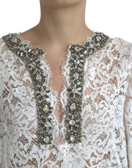 Dolce & Gabbana weißes Spitzen-Shiftkleid mit Kristallverzierung