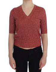 Dolce & Gabbana Roter Woll-Tweed Kurzarm-Pullover