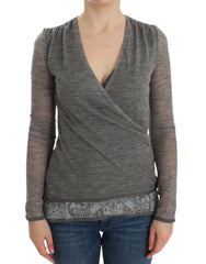 Ermanno Scervino Grauer Woll-Stretch-Pullover mit langen Ärmeln