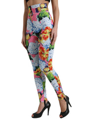 Dolce & Gabbana Mehrfarbige Leggingshose mit hohem Bund und Blumenmuster