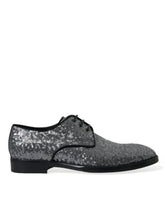Dolce & Gabbana Silberne Pailletten Schnür Derby Herren-Abendschuhe