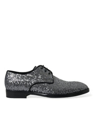 Dolce & Gabbana Silberne Pailletten Schnür Derby Herren-Abendschuhe