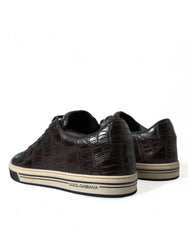 Dolce & Gabbana Braune Krokodil Exotisches Leder Herren Sneaker Schuhe
