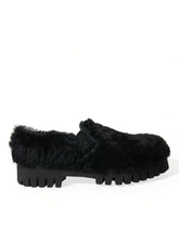 Dolce & Gabbana Schwarze Pelz-Leder-Slipper Abendschuhe