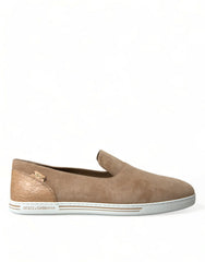 Dolce & Gabbana Beige Wildleder Caiman Herren Slipper Mokassins Schuhe