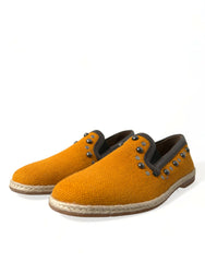 Dolce & Gabbana Oranje Linnen Leren Loafers met Studs