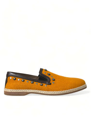 Dolce & Gabbana Oranje Linnen Leren Loafers met Studs