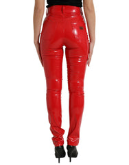 Dolce & Gabbana Glänzende rote High-Waist Skinny Hose