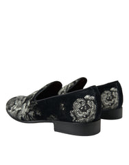 Dolce & Gabbana Schwarze Blumen-Slipper Herren Loafer Abendschuhe