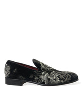 Dolce & Gabbana Schwarze Blumen-Slipper Herren Loafer Abendschuhe