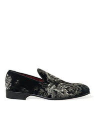 Dolce & Gabbana Schwarze Blumen-Slipper Herren Loafer Abendschuhe