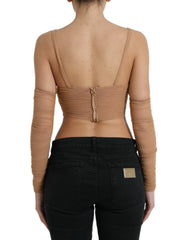 Dolce & Gabbana Braunes Nylon Stretch schulterfreies bauchfreies Top