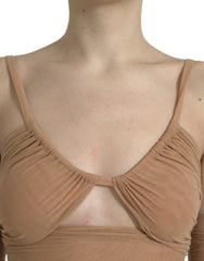 Dolce & Gabbana Braunes Nylon Stretch schulterfreies bauchfreies Top