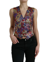 Dolce & Gabbana Multicolor Jacquard Weste mit Knöpfen