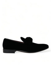 Dolce & Gabbana Schwarze Samt-Slipper Formelle Anzugschuhe
