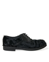 Dolce & Gabbana Schwarze Pelz Leder Schnür Derby Anzugschuhe