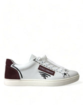 Dolce & Gabbana Weiße Bordeaux Leder Logo Low Top Sneakers Schuhe