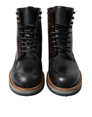 Dolce & Gabbana Schwarze Leder Military Combat Stiefel Schuhe