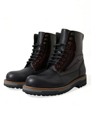 Dolce & Gabbana Schwarze Leder Military Combat Stiefel Schuhe