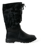 Dolce & Gabbana Schwarze Gummistiefel mit Schnürung und Shearling-Futter