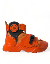 Dolce & Gabbana – Orangefarbene, klobige High-Top-Sneakers mit mehreren Einsätzen