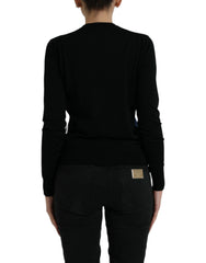 Dolce & Gabbana Schwarze Vogel Woll-Strickjacke mit langen Ärmeln