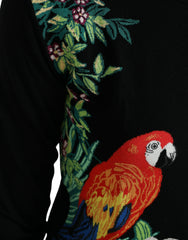 Dolce & Gabbana Schwarze Vogel Woll-Strickjacke mit langen Ärmeln