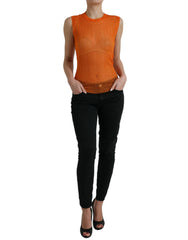 Dolce & Gabbana orangefarbene transparente Rundhals-Bluse / Tanktop