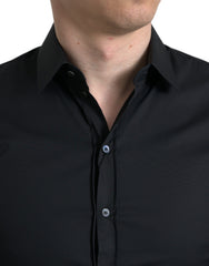 Dolce & Gabbana Schwarzes Slim Fit Stretch-Baumwollhemd