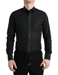 Dolce & Gabbana Schwarzes Baumwoll-Hemd mit Logo, formell, GOLD