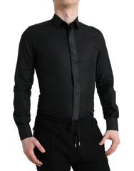 Dolce & Gabbana Schwarzes Baumwoll-Hemd mit Logo, formell, GOLD