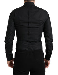 Dolce & Gabbana Schwarzes Baumwoll-Hemd mit Logo, formell, GOLD