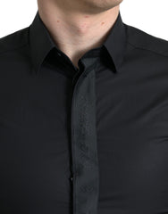 Dolce & Gabbana Schwarzes Baumwoll-Hemd mit Logo, formell, GOLD