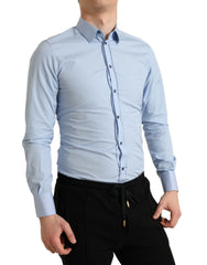 Dolce & Gabbana Hellblaues Baumwoll Herren Business Gold Hemd