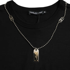 Dolce & Gabbana Schwarzes T-Shirt mit kurzen Ärmeln und silberner Kette
