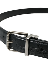 Dolce & Gabbana Schwarzer Ledergürtel mit silberner Metallschnalle