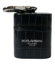 Dolce & Gabbana schwarzes Airpods-Etui aus Krokodilleder mit silberfarbenem Metalllogo