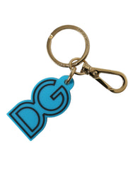 Dolce & Gabbana Blauer Gummi Goldfarbenes Metall DG Logo Schlüsselanhänger