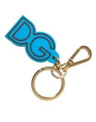 Dolce & Gabbana Blauer Gummi Goldfarbenes Metall DG Logo Schlüsselanhänger