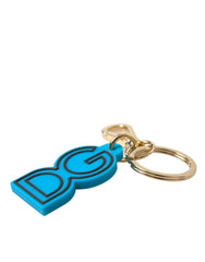 Dolce & Gabbana Blauer Gummi Goldfarbenes Metall DG Logo Schlüsselanhänger