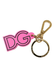 Dolce & Gabbana Pink Gummi Goldfarbenes Metall DG Logo Schlüsselanhänger