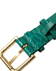 Dolce & Gabbana grünes strukturiertes Lederhalsband mit goldfarbener Metallschnalle