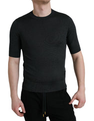 Dolce & Gabbana Dunkelgraues Rundhals-T-Shirt mit kurzen Ärmeln