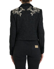 Dolce & Gabbana Schwarzer Mantel mit Kristallverzierungen