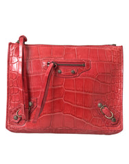Balenciaga Rote Exotic Skin Leder Classic Pouch Geldbörse Wristlet Tasche