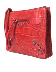 Balenciaga Rote Exotic Skin Leder Classic Pouch Geldbörse Wristlet Tasche