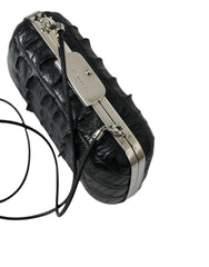 Balenciaga Black Exotic Skin Leather Shoulder Crossbody Box Clutch Bag