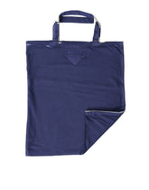 Prada Einkaufstasche aus blauem Jersey-Stoff mit Logo und Schulterriemen